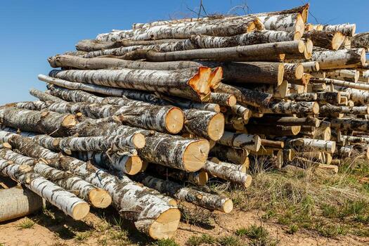 Bunch of logs stacked up, Stack of tree trunks, Stack of cut trees. photo