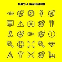 paquete de iconos de mapas y líneas de navegación para diseñadores y desarrolladores vector