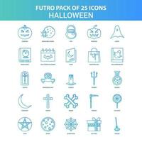 paquete de iconos de halloween futuro verde y azul de 25 vector