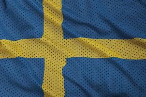 Sweden flag printed on a polyester nylon sportswear mesh fabric photo