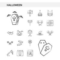 Halloween hand drawn Icon set style isolated on white background Vector