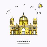 plantilla de póster del monumento de la catedral de berlín fondo de ilustración amarilla de viaje mundial en estilo de línea con escena de la naturaleza de belleza vector