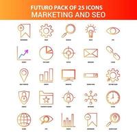 naranja futuro 25 conjunto de iconos de marketing y seo vector