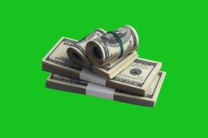 Bundle of US dollar bills isolated on chroma keyer green. Pack of american money with high resolution on perfect green mask photo