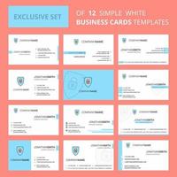 Set of 12 Protected shield Creative Busienss Card Template Editable Creative logo and Visiting card background vector