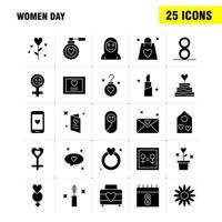 Women Day Solid Glyph Icons Set For Infographics Mobile UXUI Kit And Print Design Include Bag Shopping Bag Love Valentine Romantic Ear Ring Icon Set Vector