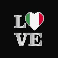 tipografía de amor diseño de bandera de italia vector letras hermosas