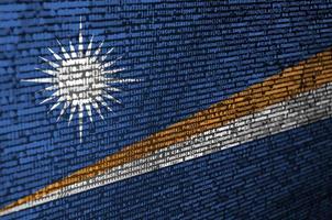 Marshall Islands flag  is depicted on the screen with the program code. The concept of modern technology and site development photo