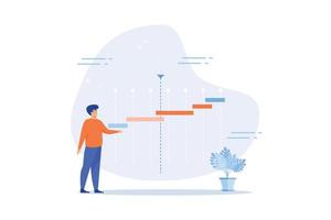 cronograma o cronograma del proyecto, planificación de recursos en tareas de trabajo, plan de desarrollo, fecha límite para lanzar el producto, concepto de flujo de trabajo, ilustración moderna de vector plano