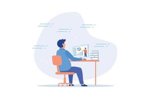 Study online course, learning new skill from internet or e-learning website, training or online class for knowledge concept, flat vector modern illustration