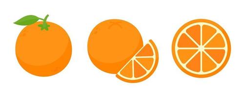 naranja. Fruta naranja cortada en trozos para hacer jugo. vector