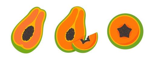 ripe papaya vector Cut in half until the seeds are visible inside.