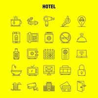 los iconos de la línea del hotel establecidos para el kit uxui móvil infográfico y el diseño de impresión incluyen el vector del conjunto de iconos de la celda móvil del hotel de la puerta de entrada y salida del hotel