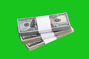 Bundle of US dollar bills isolated on chroma keyer green. Pack of american money with high resolution on perfect green mask photo