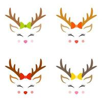 Set of Reindeer Face in flat style isolated vector