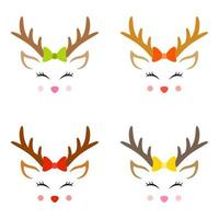 Set of Reindeer Face in flat style isolated vector