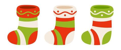 conjunto de calcetín de navidad en estilo plano aislado vector