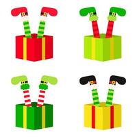 Set of Elf feet with gift box in flat style isolated vector