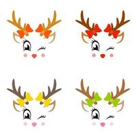 Set of Reindeer Face in flat style isolated vector