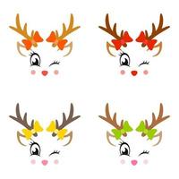 Set of Reindeer Face in flat style isolated vector