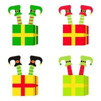 Set of Elf feet with gift box in flat style isolated vector