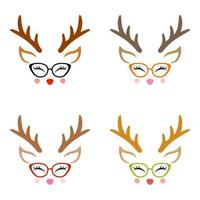 Set of Reindeer Face in flat style isolated vector