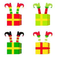 Set of Elf feet with gift box in flat style isolated vector