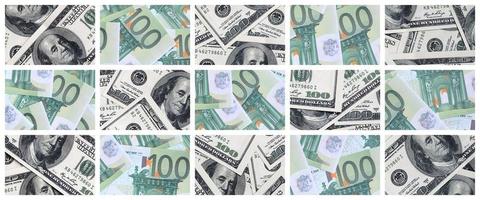 A collage of many images of euro banknotes in denominations of 100 and 500 euros lying in the heap photo