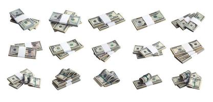 gran conjunto de fajos de billetes de dólar estadounidense aislados en blanco. collage con muchos paquetes de dinero americano con alta resolución en un fondo blanco perfecto foto