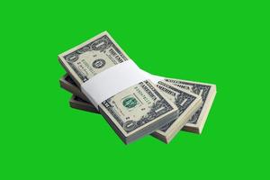 Bundle of US dollar bills isolated on chroma keyer green. Pack of american money with high resolution on perfect green mask photo