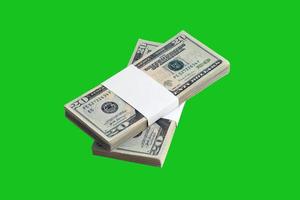 Bundle of US dollar bills isolated on chroma keyer green. Pack of american money with high resolution on perfect green mask photo