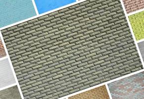 A collage of many pictures with fragments of brick walls of different colors close-up. Set of images with varieties of brickwork photo