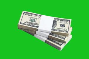 Bundle of US dollar bills isolated on chroma keyer green. Pack of american money with high resolution on perfect green mask photo