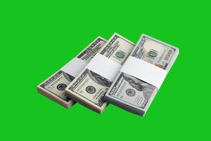 Bundle of US dollar bills isolated on chroma keyer green. Pack of american money with high resolution on perfect green mask photo