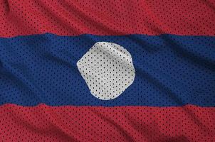 Laos flag printed on a polyester nylon sportswear mesh fabric wi photo