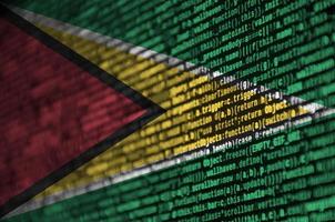 Guyana flag  is depicted on the screen with the program code. The concept of modern technology and site development photo