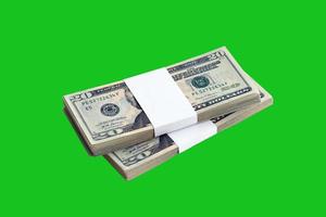 Bundle of US dollar bills isolated on chroma keyer green. Pack of american money with high resolution on perfect green mask photo