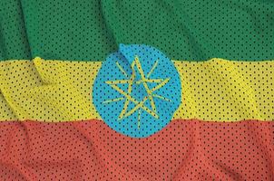 Ethiopia flag printed on a polyester nylon sportswear mesh fabri photo