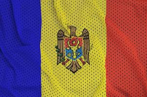 Moldova flag printed on a polyester nylon sportswear mesh fabric photo