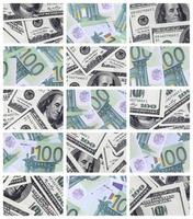 un collage de muchas imágenes de billetes en euros en denominaciones de 100 y 500 euros tirados en el montón foto
