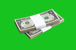 Bundle of US dollar bills isolated on chroma keyer green. Pack of american money with high resolution on perfect green mask photo