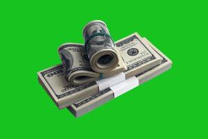 Bundle of US dollar bills isolated on chroma keyer green. Pack of american money with high resolution on perfect green mask photo