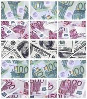 A collage of many images of euro banknotes in denominations of 100 and 500 euros lying in the heap photo