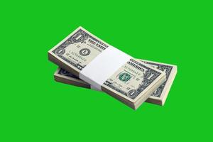 fajo de billetes de dólar estadounidense aislado en verde chroma keyer. paquete de dinero americano con alta resolución en máscara verde perfecta foto