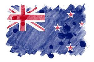 la bandera de nueva zelanda se representa en un estilo de acuarela líquida aislado en el fondo blanco foto