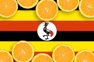 bandera de uganda en marco horizontal de rodajas de cítricos foto