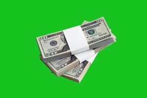 Bundle of US dollar bills isolated on chroma keyer green. Pack of american money with high resolution on perfect green mask photo