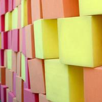 Wall of paralon soft cubes in dry pool, trampoline in the childrens center photo