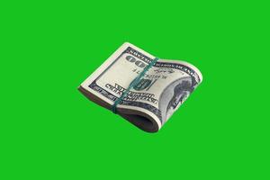 Bundle of US dollar bills isolated on chroma keyer green. Pack of american money with high resolution on perfect green mask photo