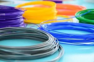 Plastic PLA and ABS filament material for printing on a 3D pen or printer of various colors photo